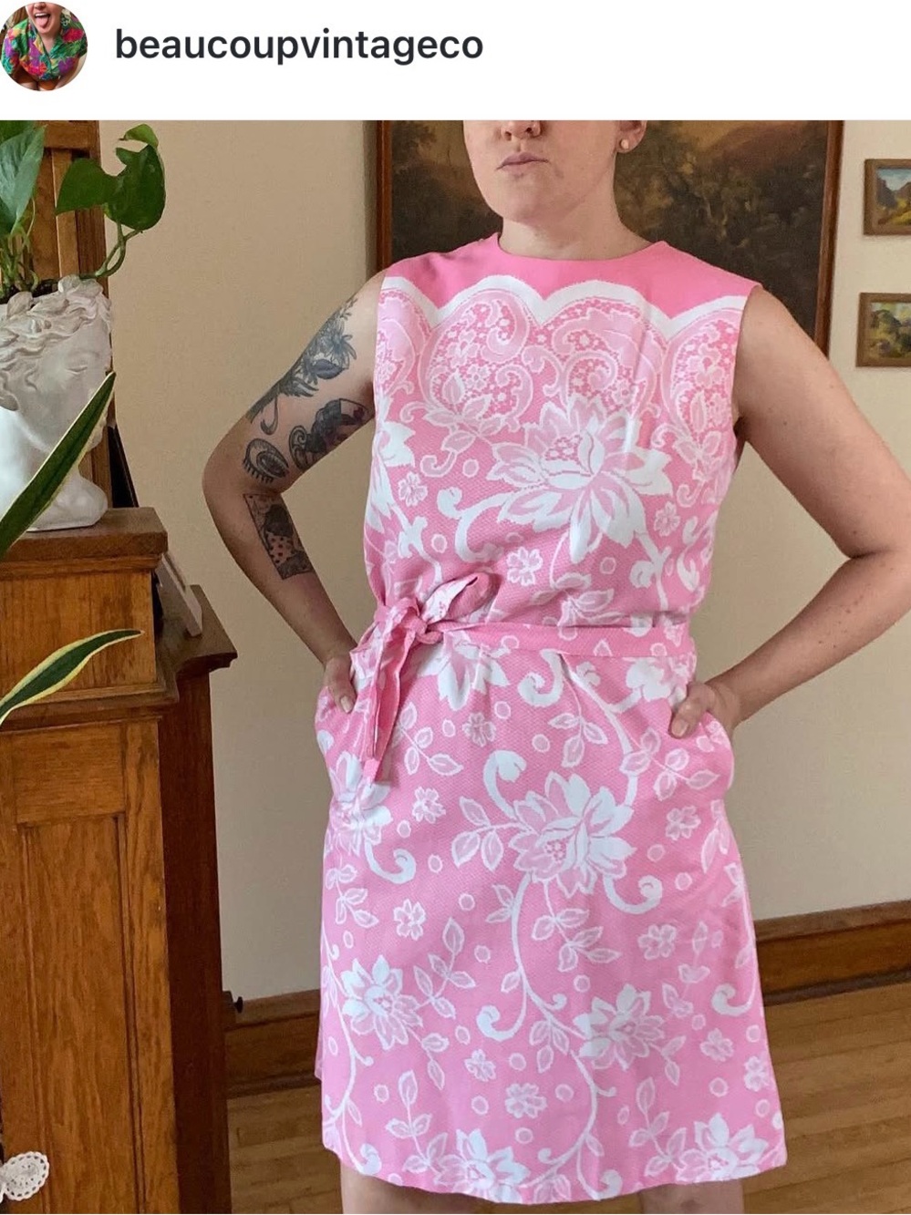 Vtg 60s Barbie Pink Lace Pattern Mini Dress